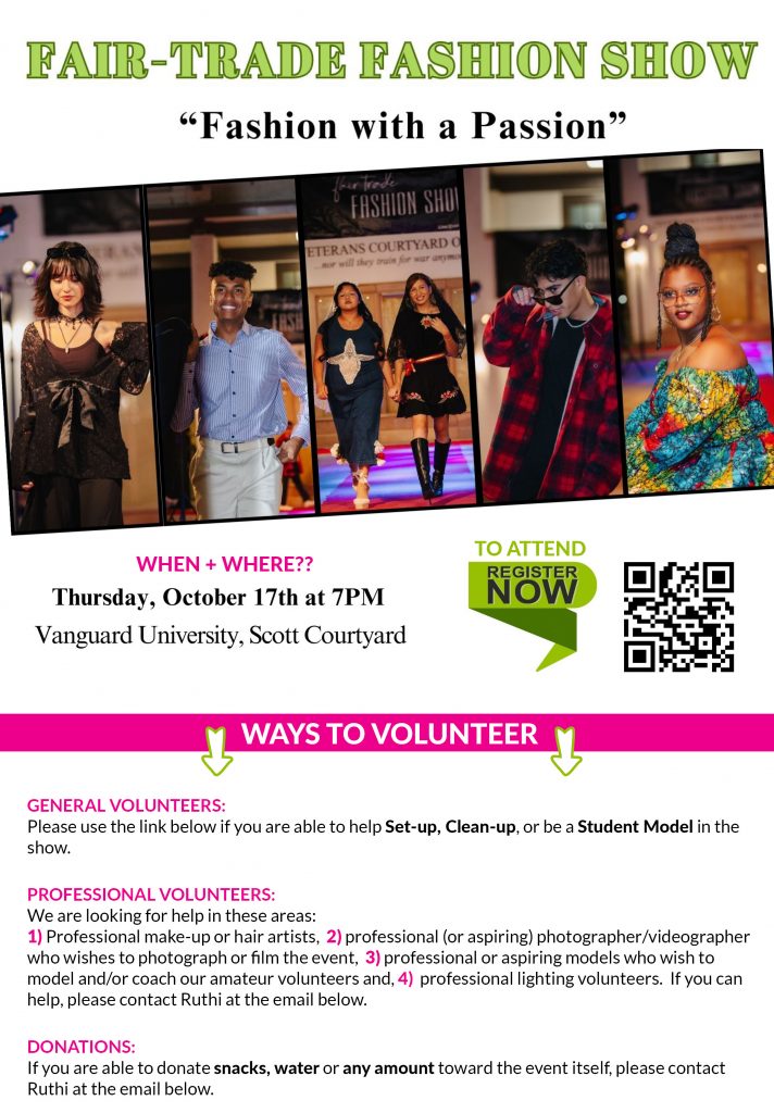 Fair Trade Fashion Show at Vanguard University on October 17th